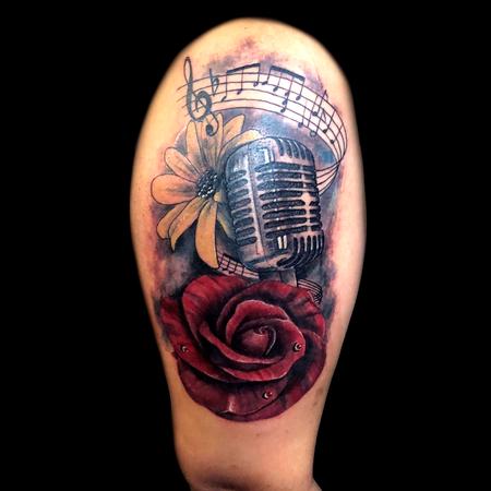 Tattoos - note music, mic and rose - 133490